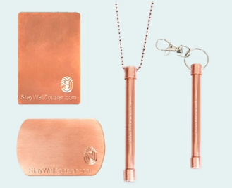 StayWell Copper Phone Patch comes in different sizes. And the Copper Hand Roller can attach to your keychain or can be worn on a necklace.
