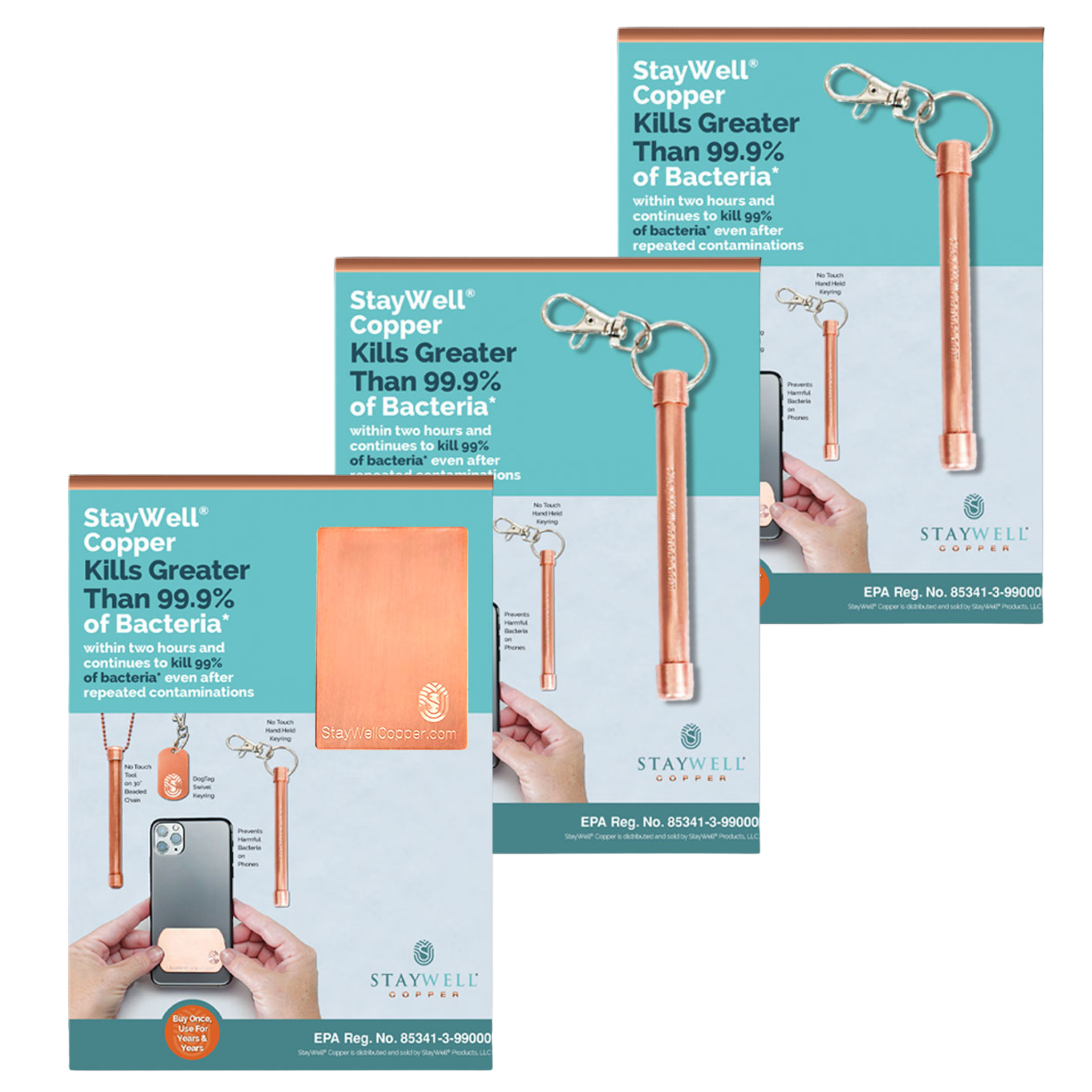 Bundle of StayWell antimicrobial Copper Phone Patch and 2 Hand Rollers