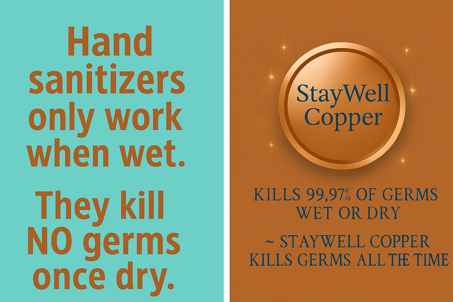 Staywell Copper Works all the time - Hand Sanitizer only works when wet